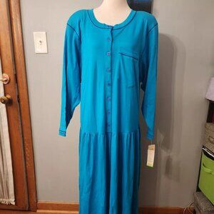 Vtg 80's ELISABETH LIZ CLAIBORNE Blue Maxi Long Knit Dress Low Waist Sz 1 (1X)
